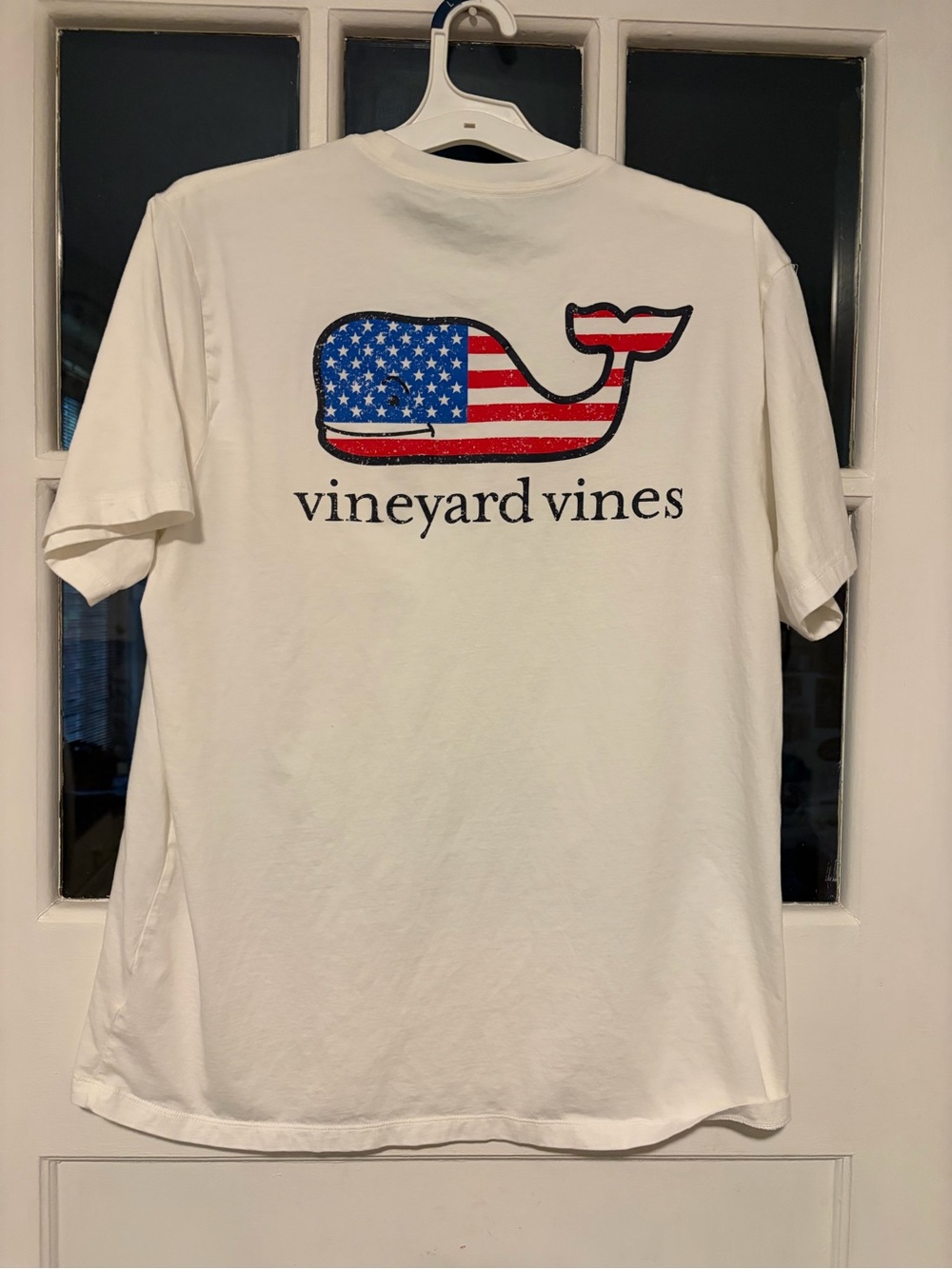 Vineyard Vines White Short-Sleeve Tee with American Flag Whale